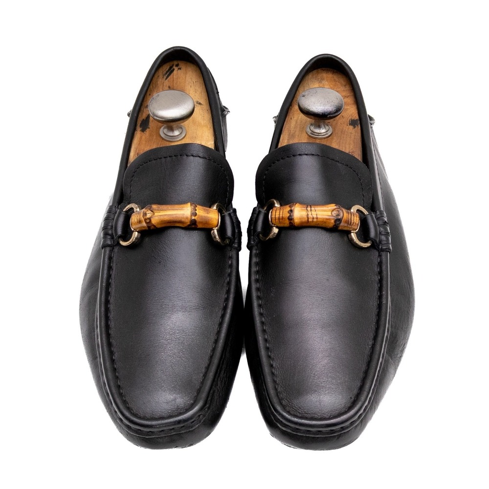 Gucci Black Leather Bamboo Horsebit Loafers Mens UK 9.5 US 10.5 Driver Shoes - Picture 5 of 12